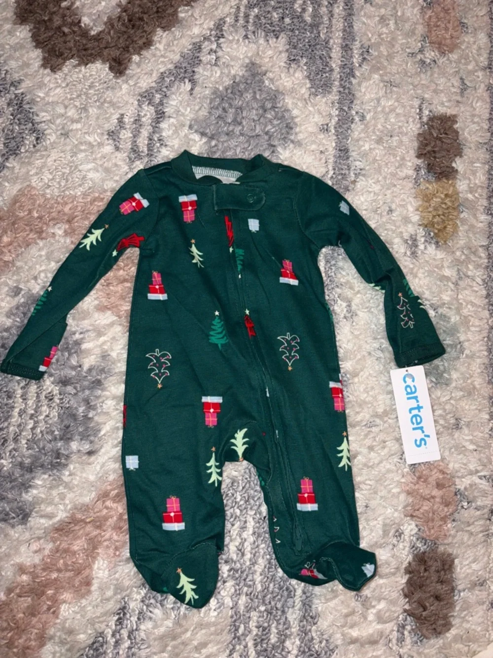 Carter's Green Holiday Print Footed One-Piece